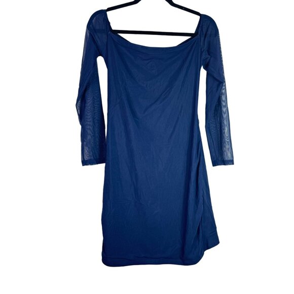🟣 SHEIN Womens Blue Ruched Side Long Sleeve Dress Size Extra Large - Picture 2 of 7
